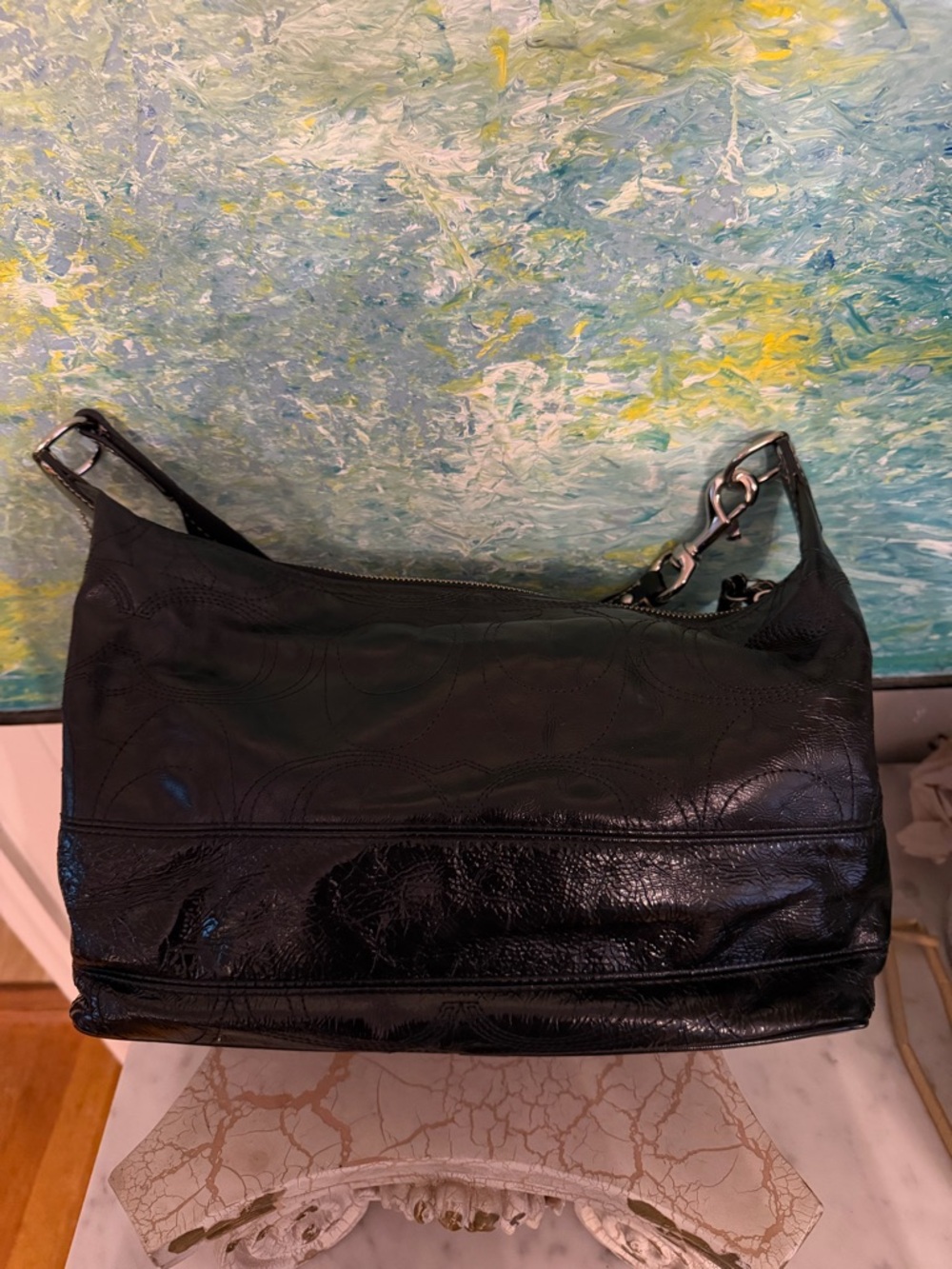 COACH Black Leather Shoulder Bag with Silver Hardware - Picture 5 of 10